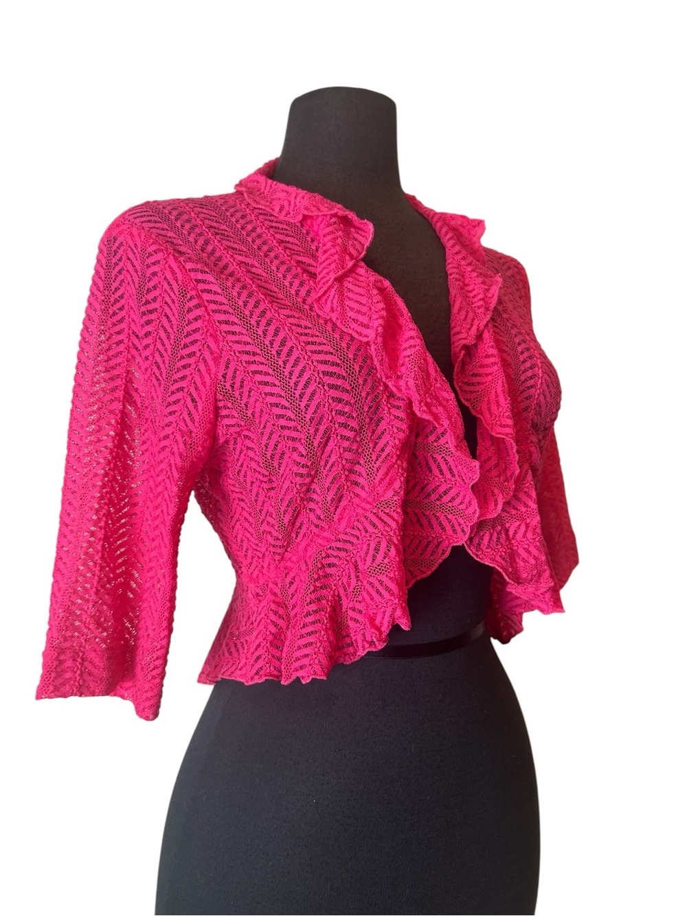 HOT PINK LACE RUFFLE SHRUG JACKET CONNECTED APPAREL 90s Y2K WITCHY VIBE
